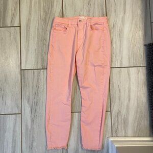 Jen 7 jeans in pink, Cropped skinny with frayed bottom